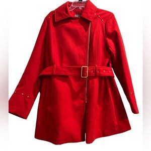 Marvin Richards Red belted peacoat with Gold accents